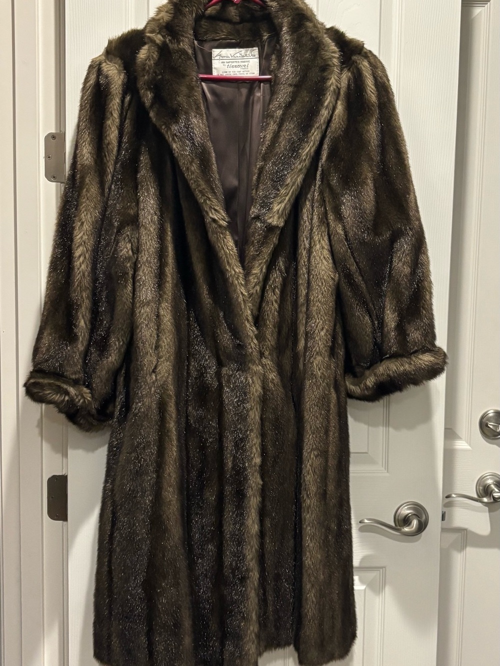 Elegant Vintage Faux Fur Tissavel Women's Dark Brown Full Length Coat